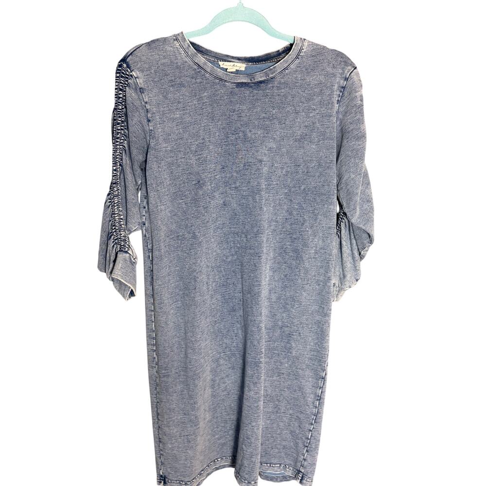 Jane and Delancey Chambray Knit Dress XS‎ Ruffle Sleeve Acid Wash Casual Shift